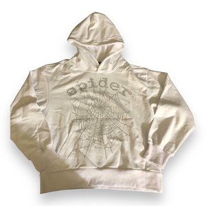 Sp5der OG Rhinestone Logo Hoodie White
